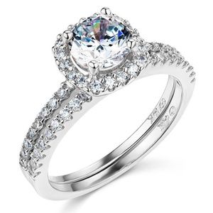 14K Square Halo 1.25CT Round-Cut CZ Ring Set